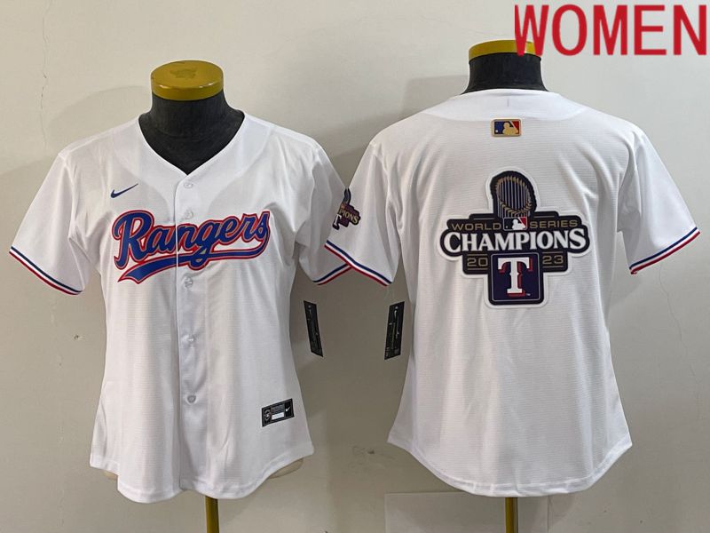 Women Texas Rangers Blank White Champion Game Nike 2024 MLB Jersey style 3->women mlb jersey->Women Jersey